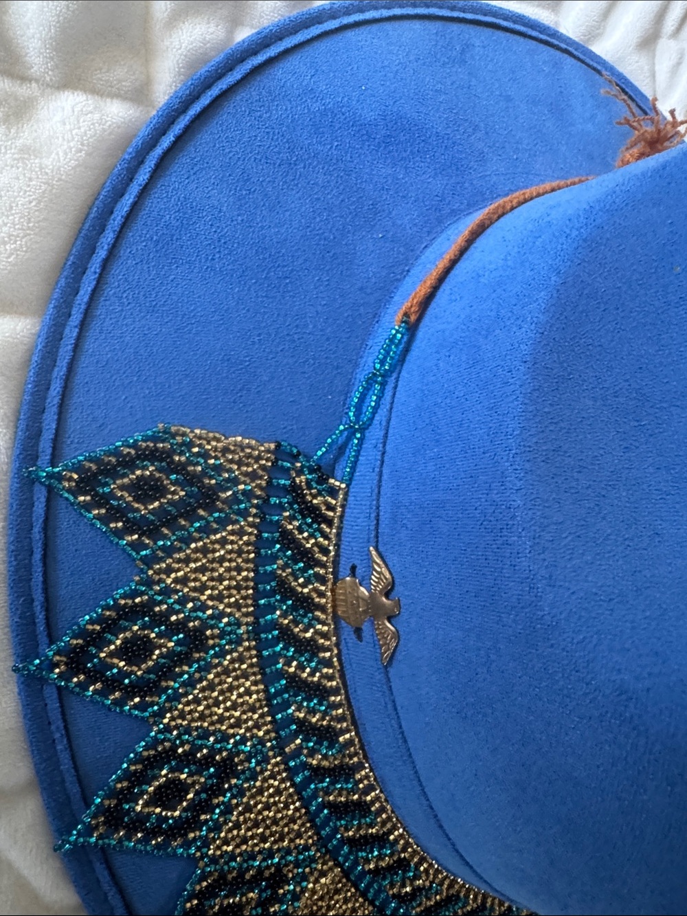 Blue Embellished Beaded Fedora Hat - Picture 3 of 7